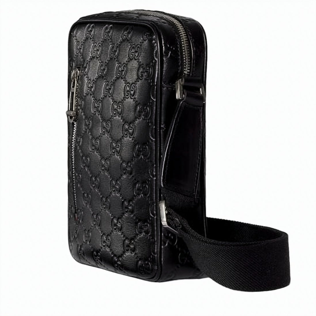 Compact Black Leather Crossbody Bag with GG Emblem