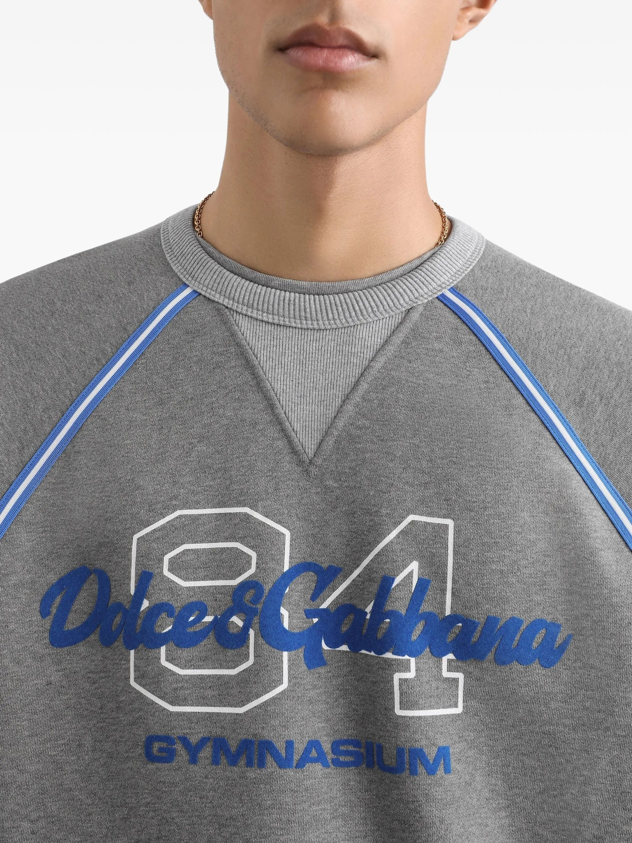 Grey Relaxed-Fit Blue Piping Logo Sweatshirt
