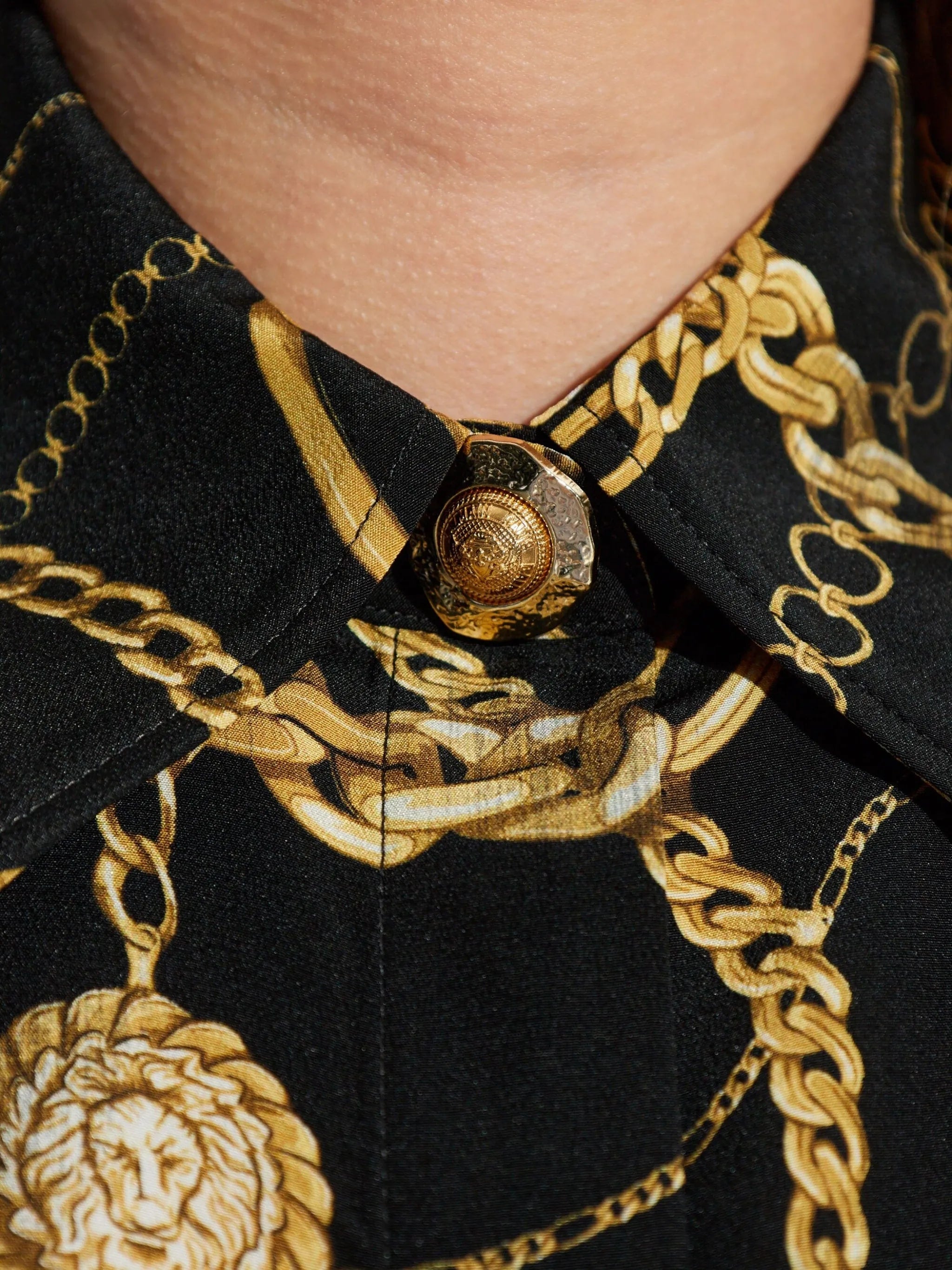 Black Ls Shirt Chain Print Silk Shirt