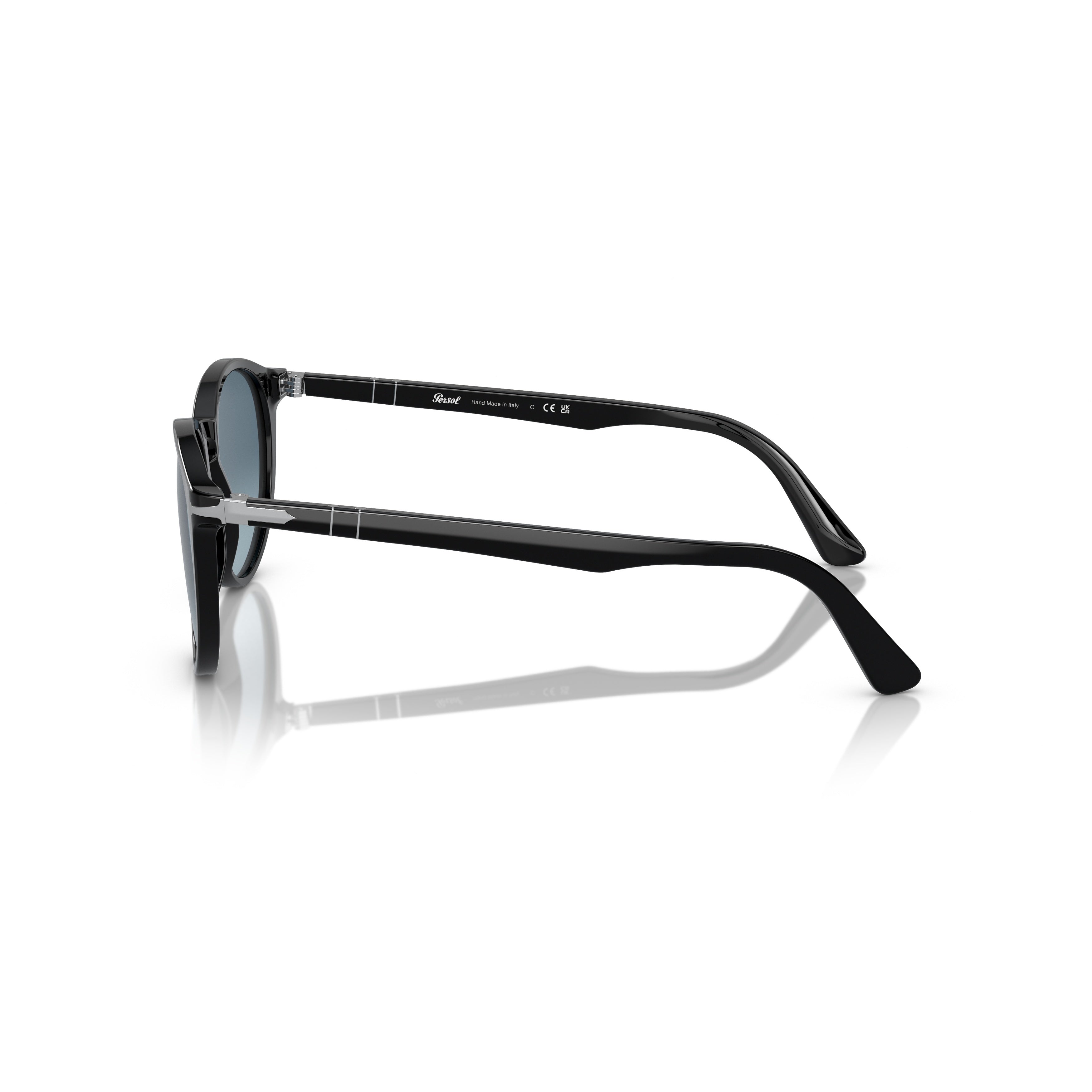 0po3152s Rounded Black Acetate Sunglasses with Gradient Blue Lenses