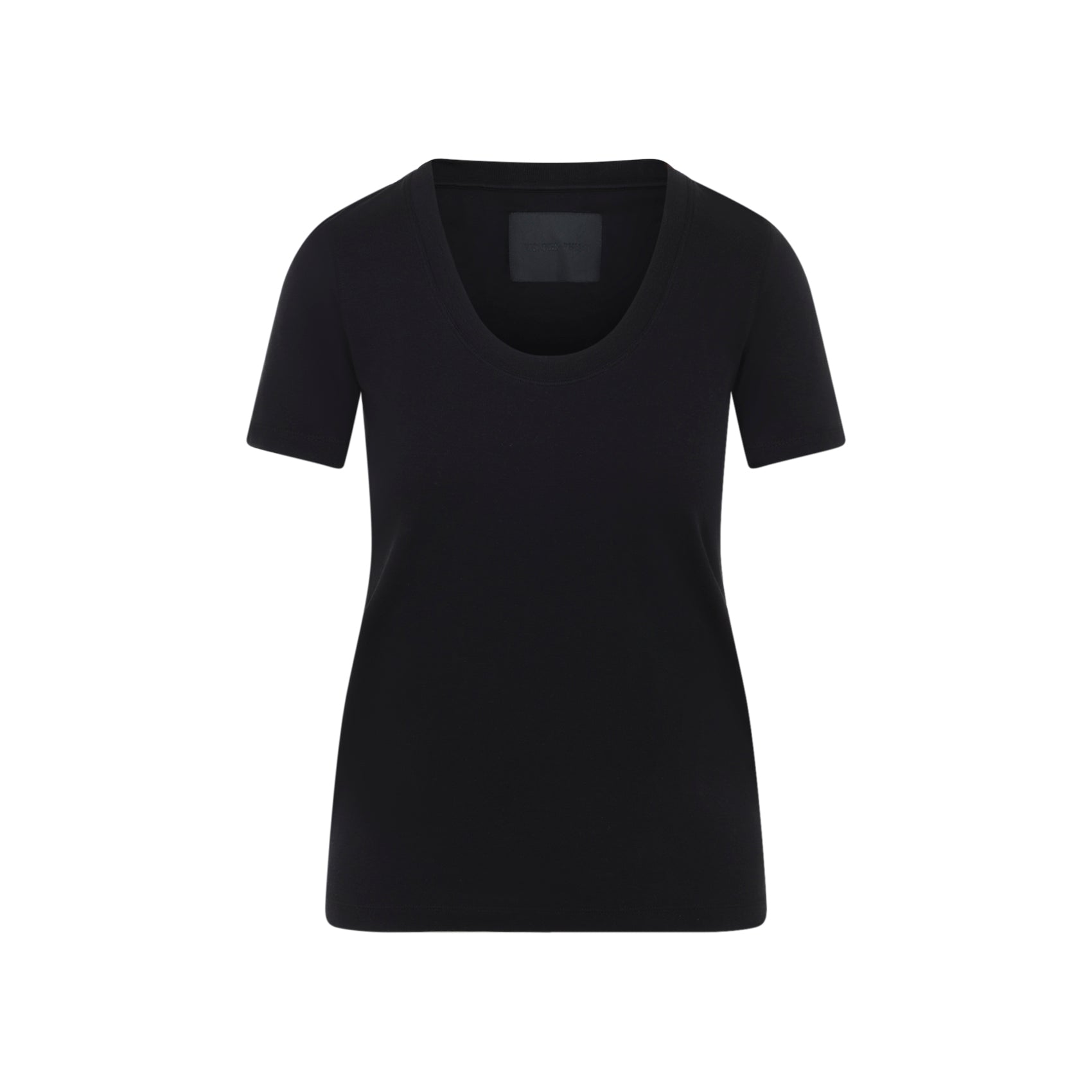 Fitted Black Cotton T-Shirt with Scoop Neckline