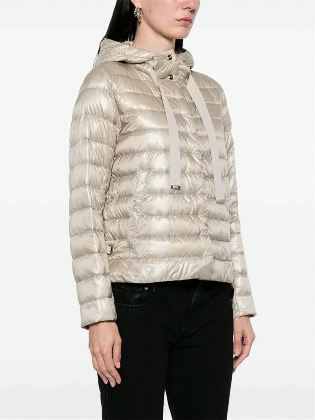 Quilted Padded Jacket With Glossy Finish And Adjustable Hem