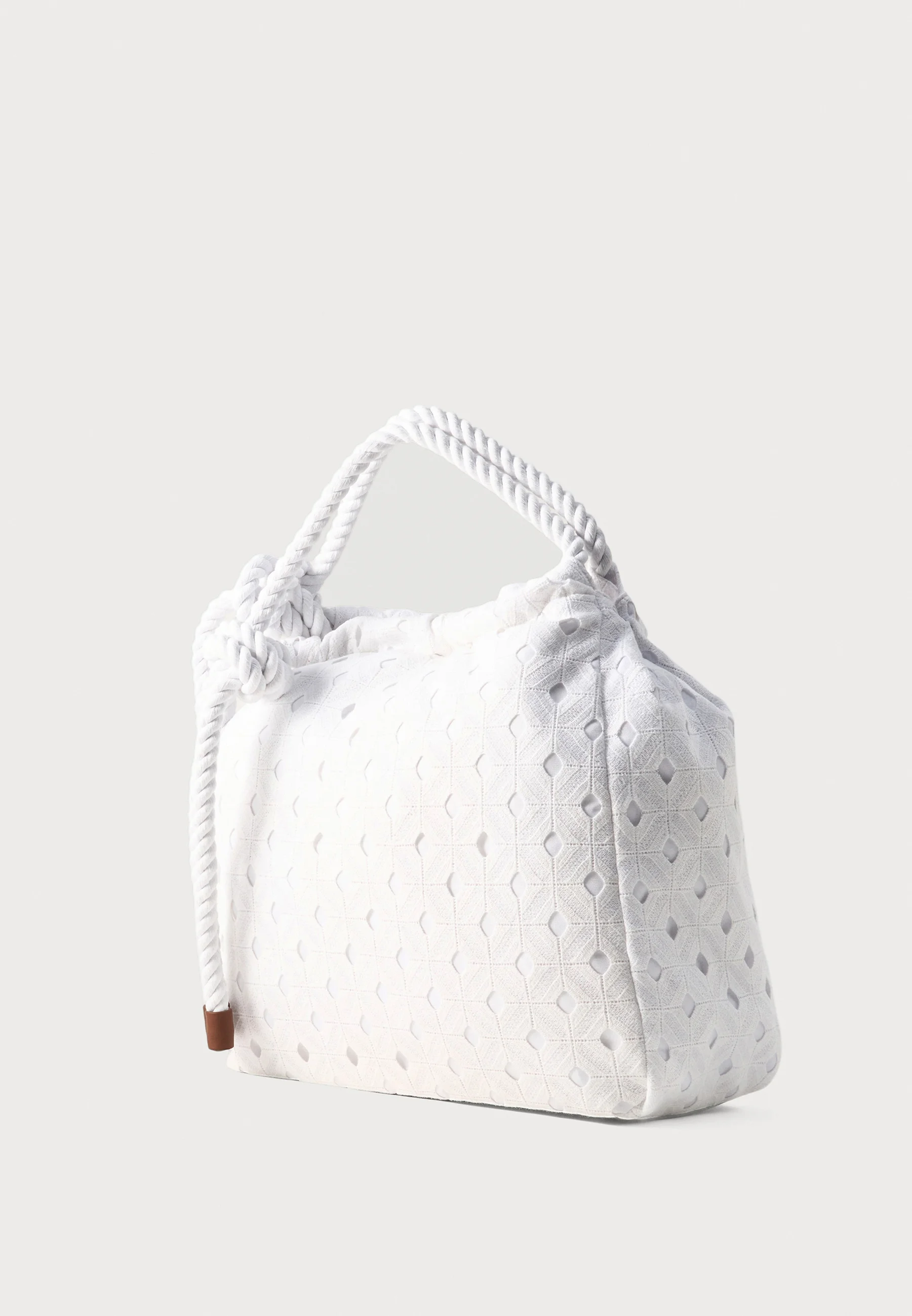 White Geometric Tote Bag with Twisted Rope Handles