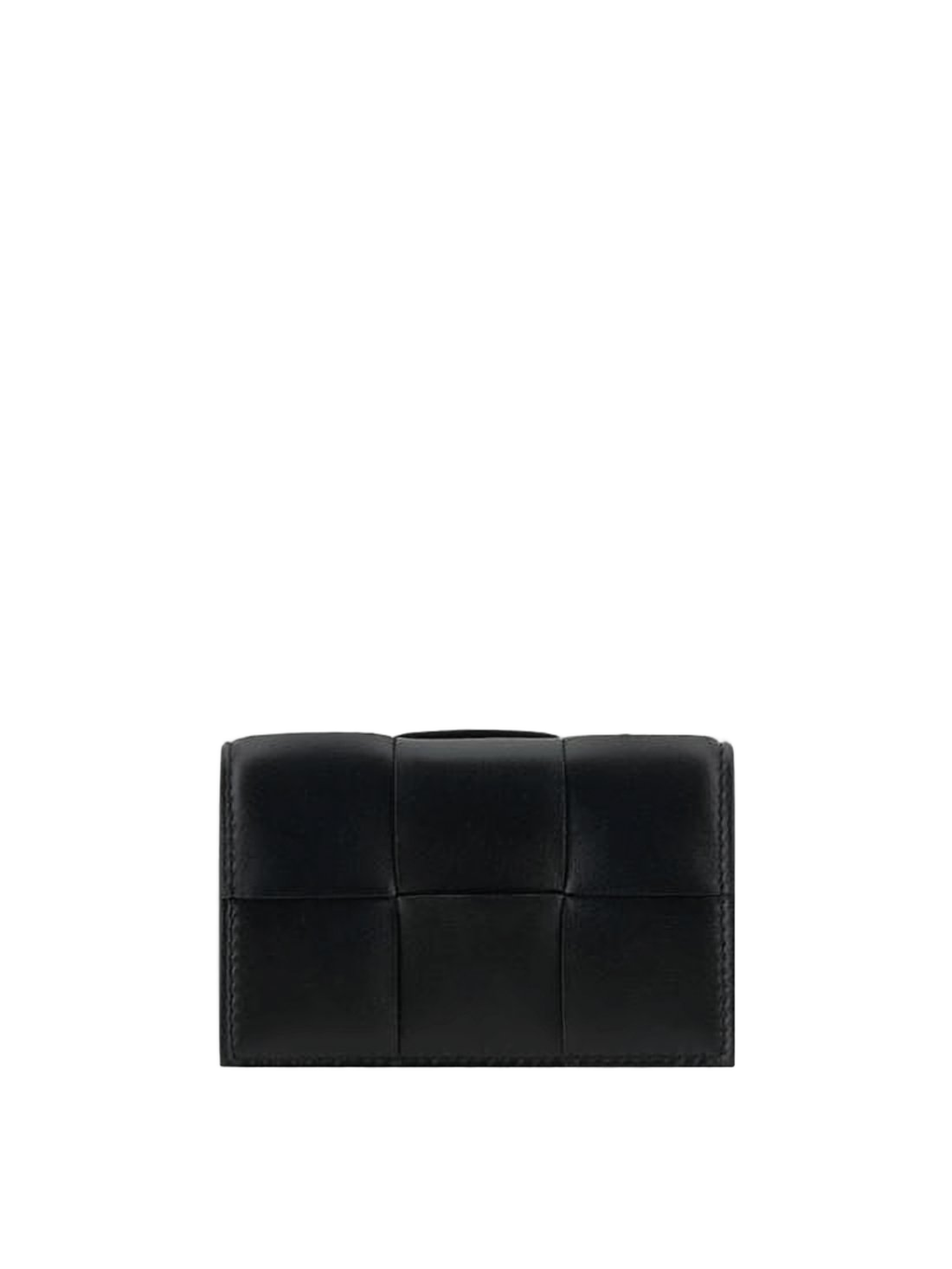 Padded Grid Design Black Leather Card Wallet