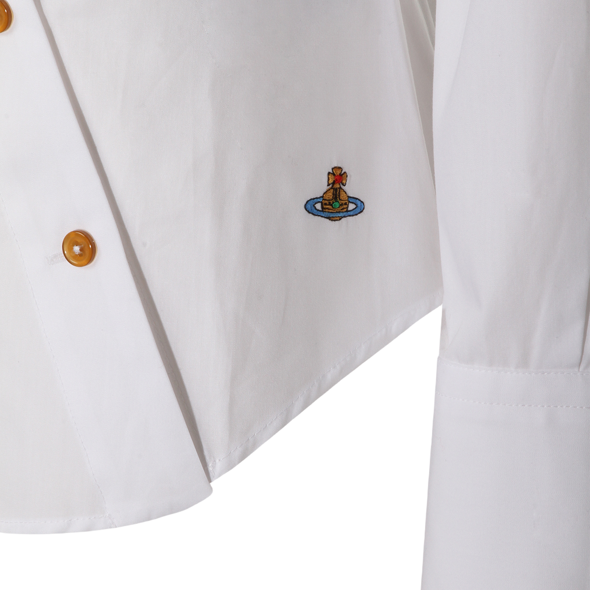 Asymmetrical Placket White Shirt with Embroidered Logo