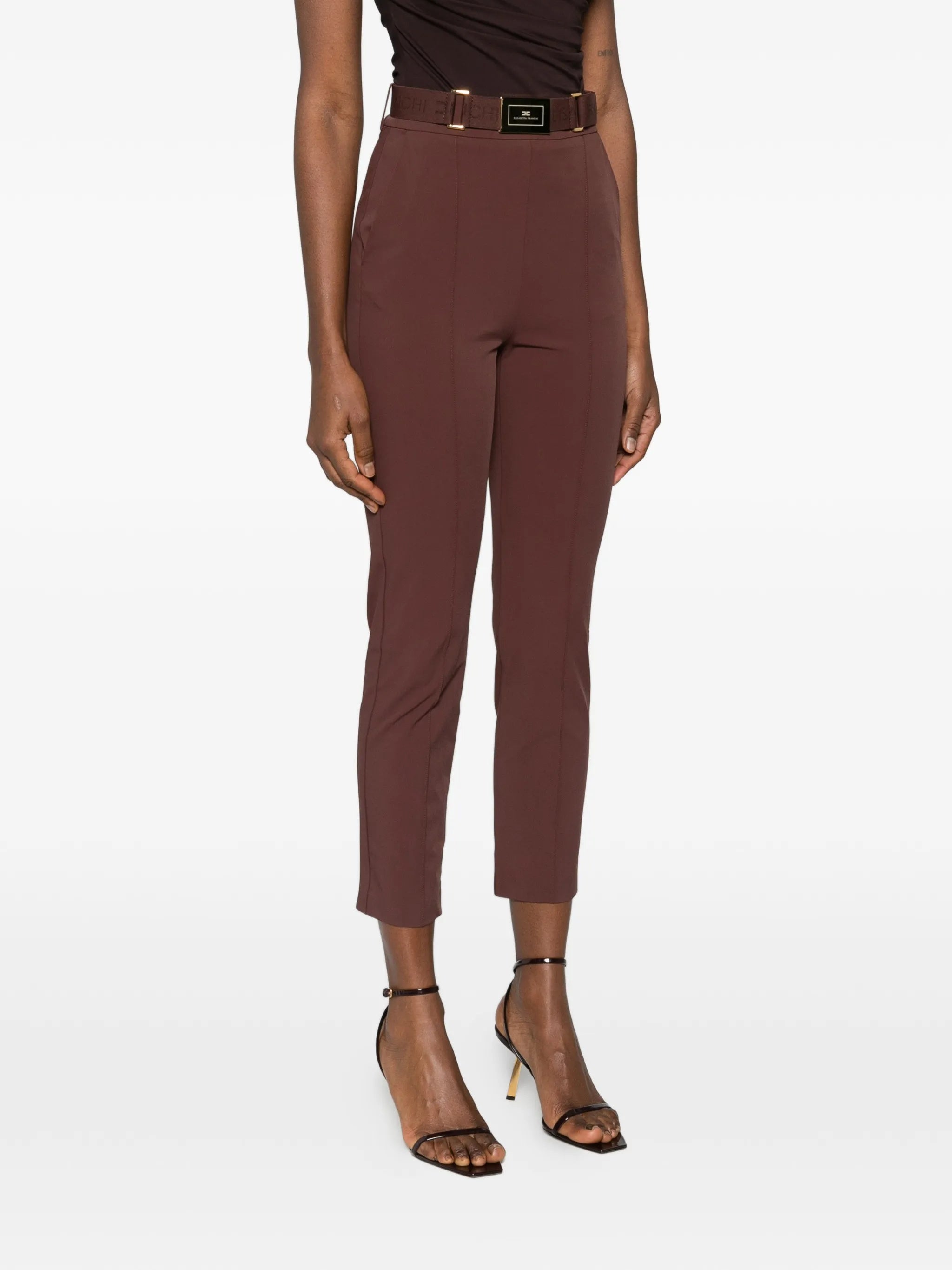 Cropped Tailored High Waist Belted Pants