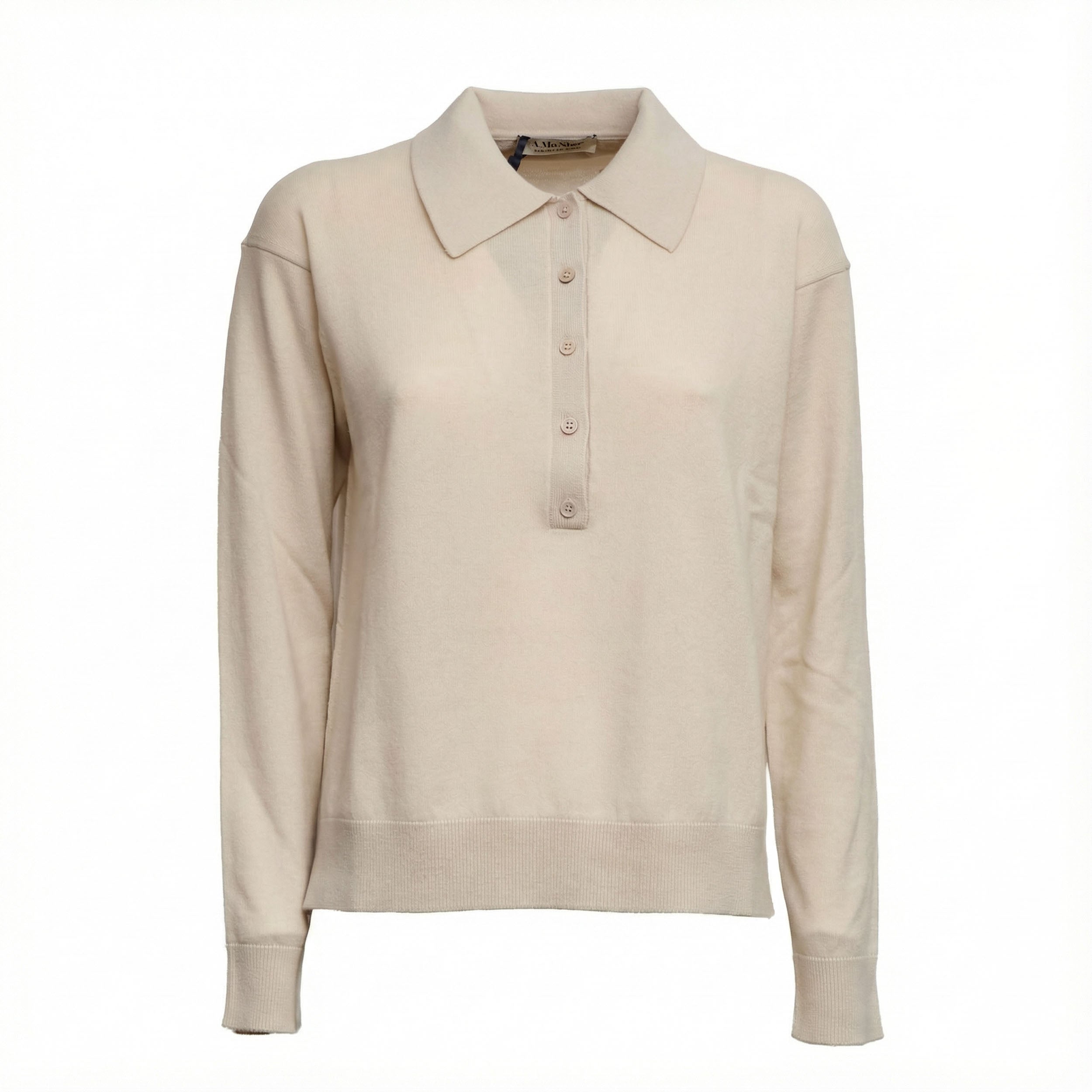 Beige Long-Sleeve Polo Sweater