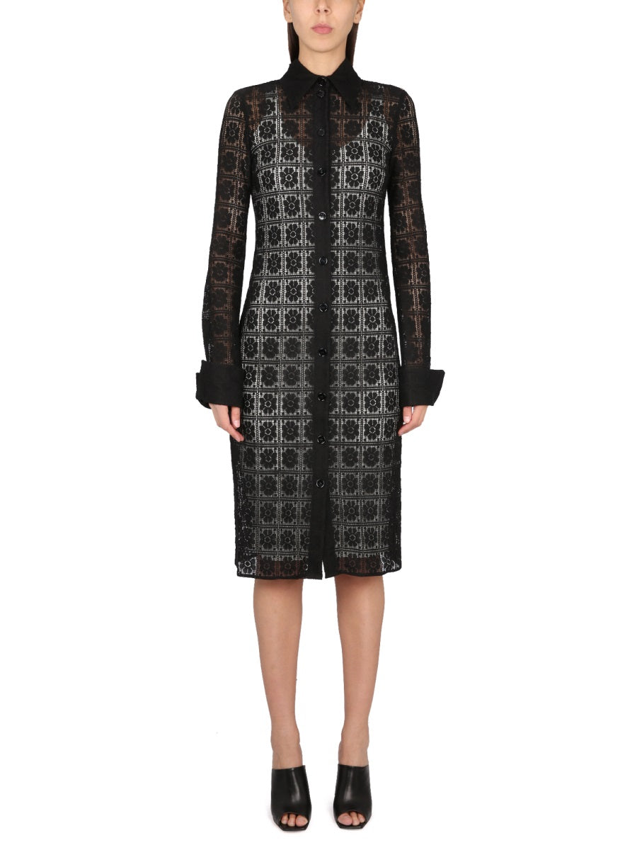Shirt Collar Dress with Front Button Closure
