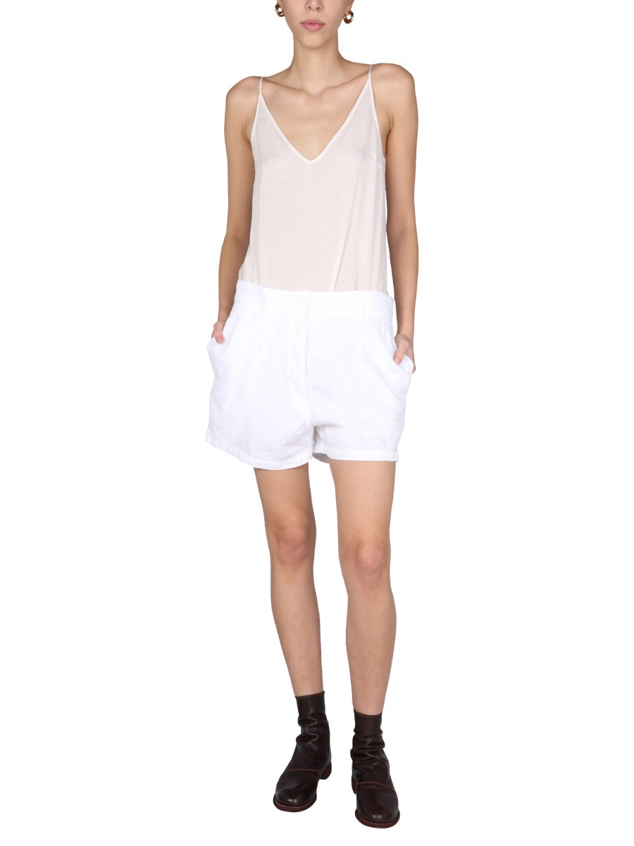 Wide-Leg Shorts With Front Button Closure