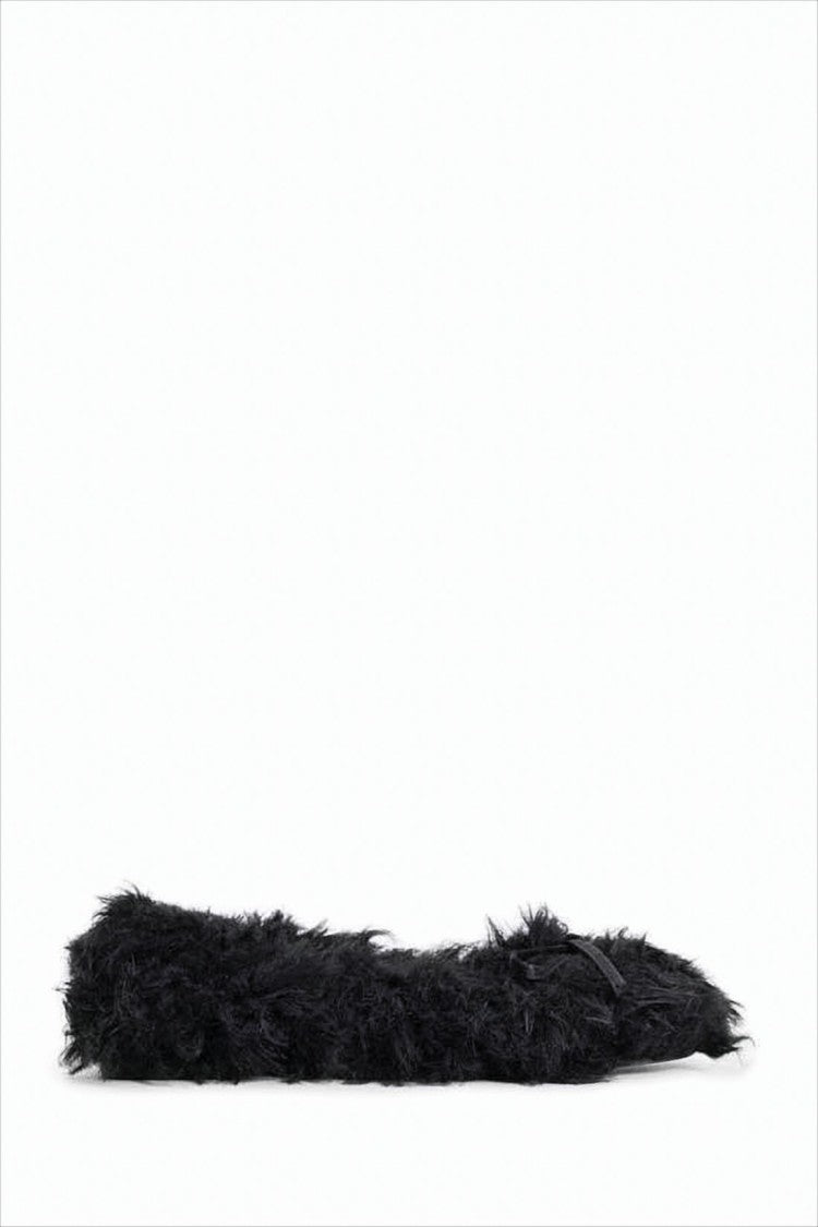 Faux Fur Flat Shoes With Bow Detail