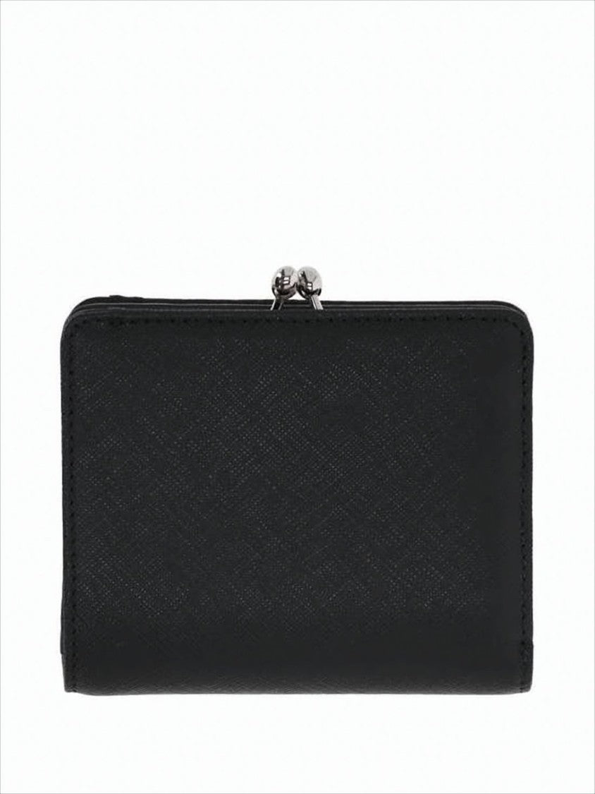 Textured Leather Compact Wallet With Metallic Clasp