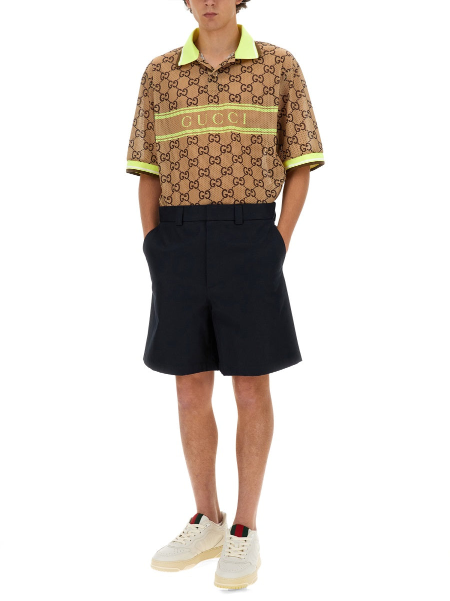 Web Ribbon Cotton Shorts with Side Pockets
