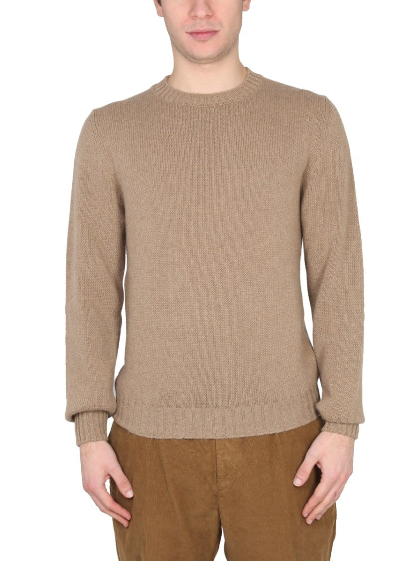 Cross-Neck Ribbed Knit Sweater