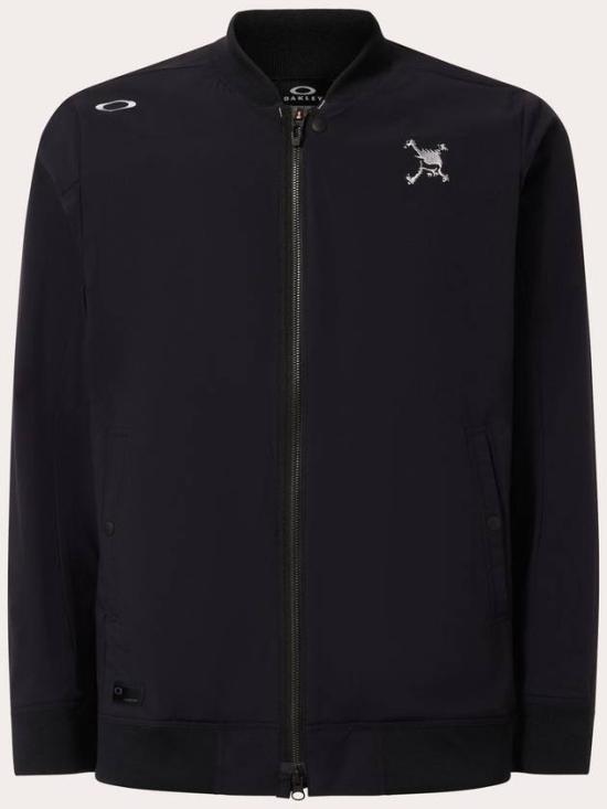 Black Bomber Jacket with Front Zipper and Ribbed Details
