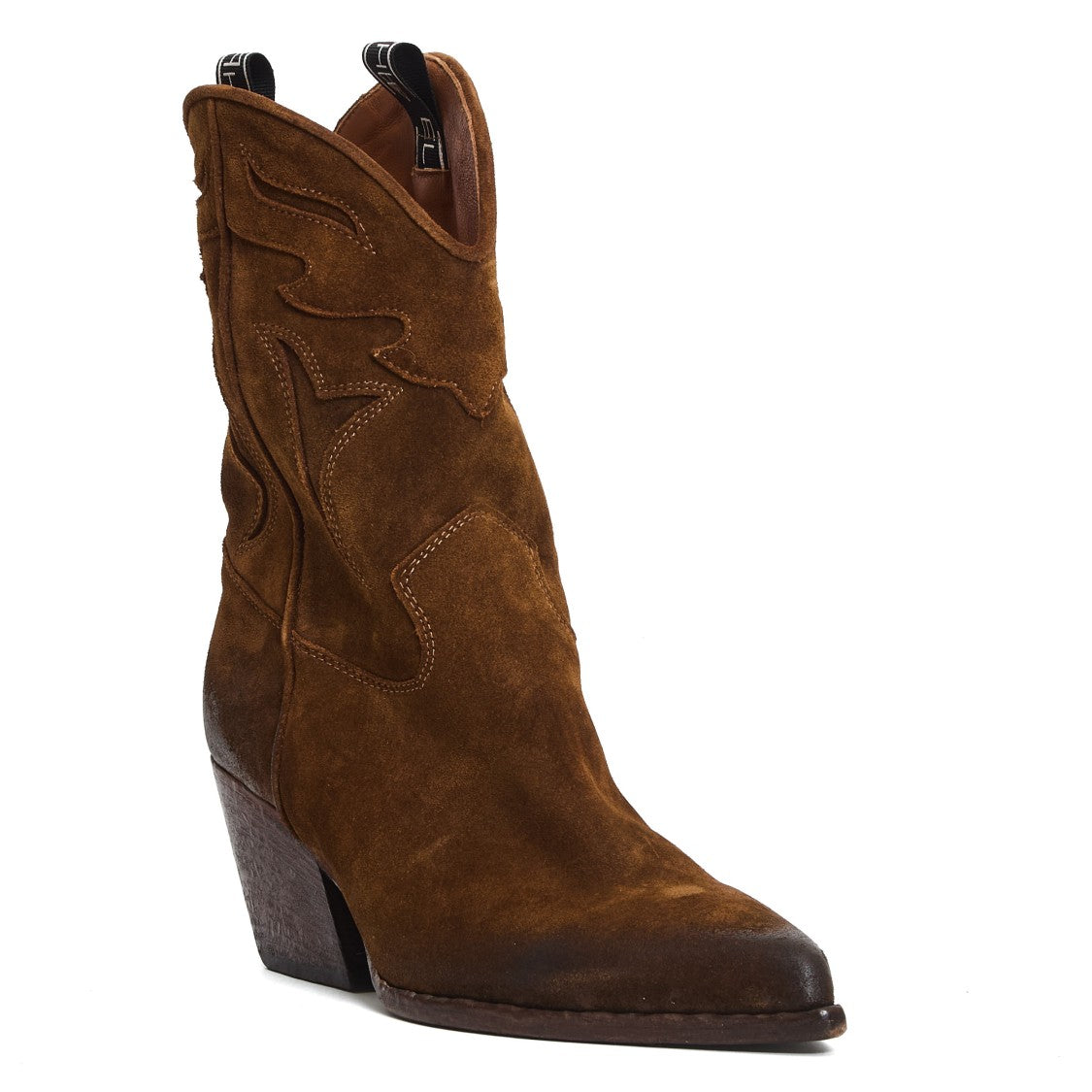 Ankle-High Western Boots In Washed Cognac Suede
