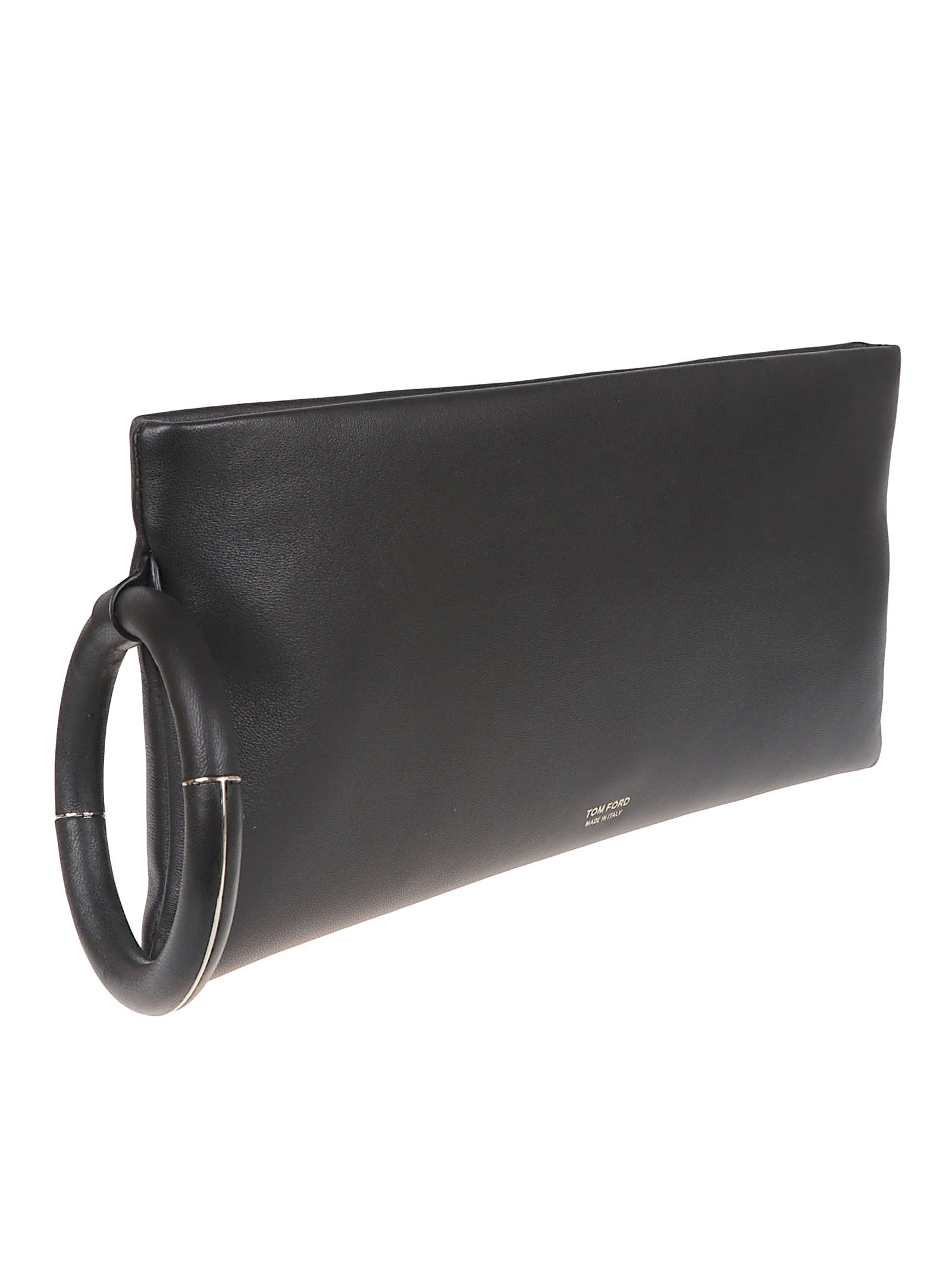 Rectangular Nappa Leather Clutch with Gold Accents