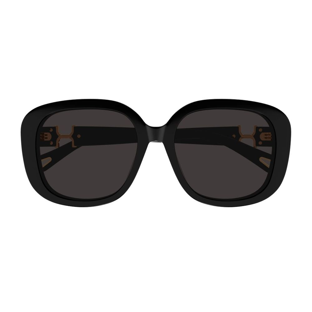 Ch0303Sk Marcie-Linea Chloé Błyszczące czarne prostokątne okulary przeciwsłoneczne z octanu