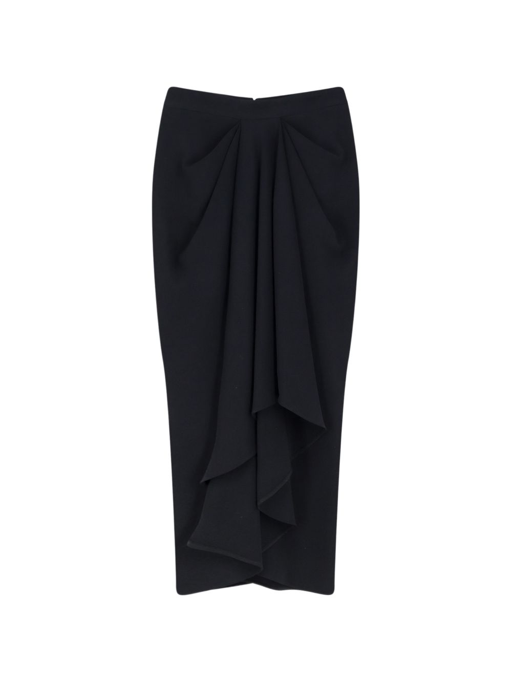 High-Waisted Black Silk and Nylon Pencil Skirt