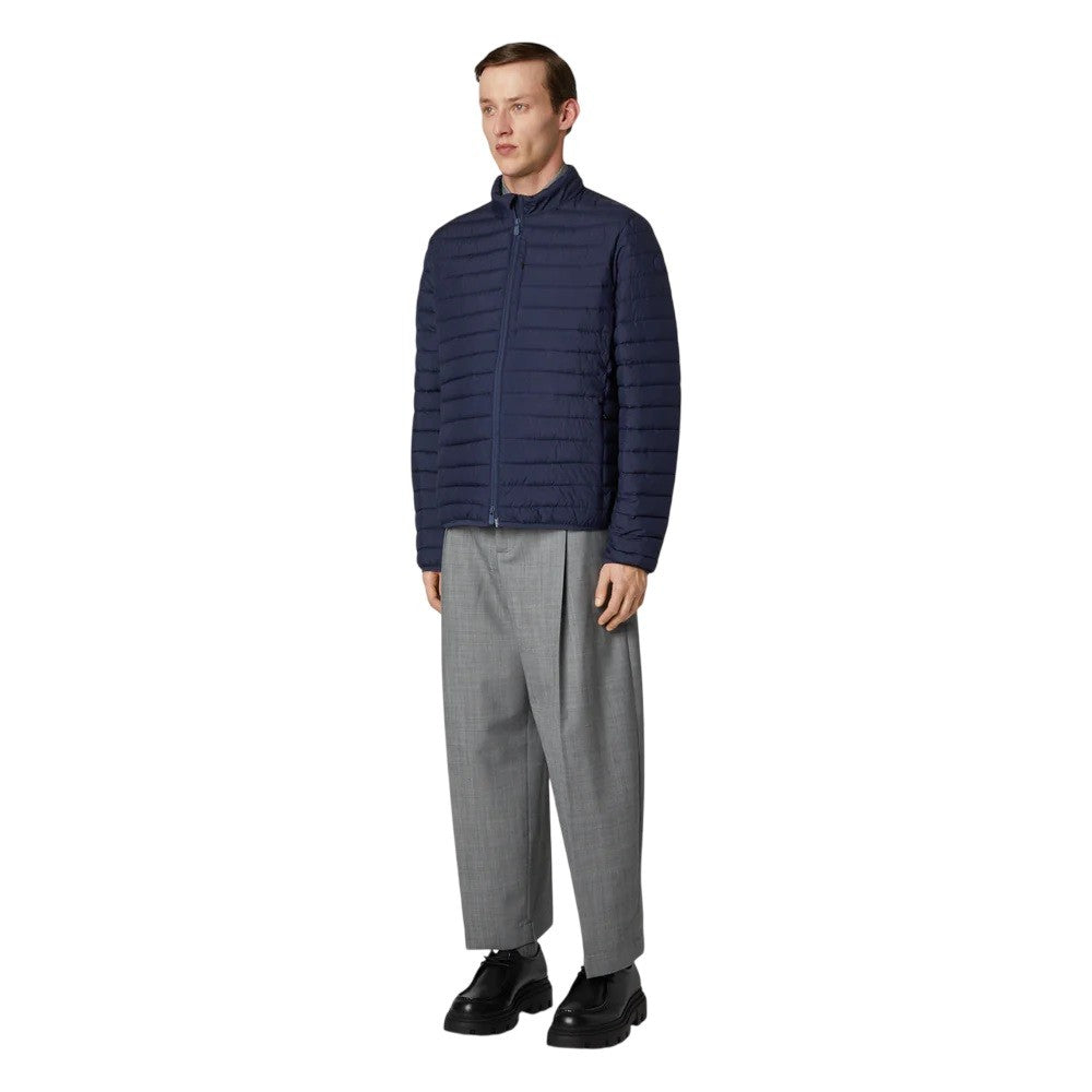 Functional Blue Jacket With Stand-Up Collar And Double-Slider Zip