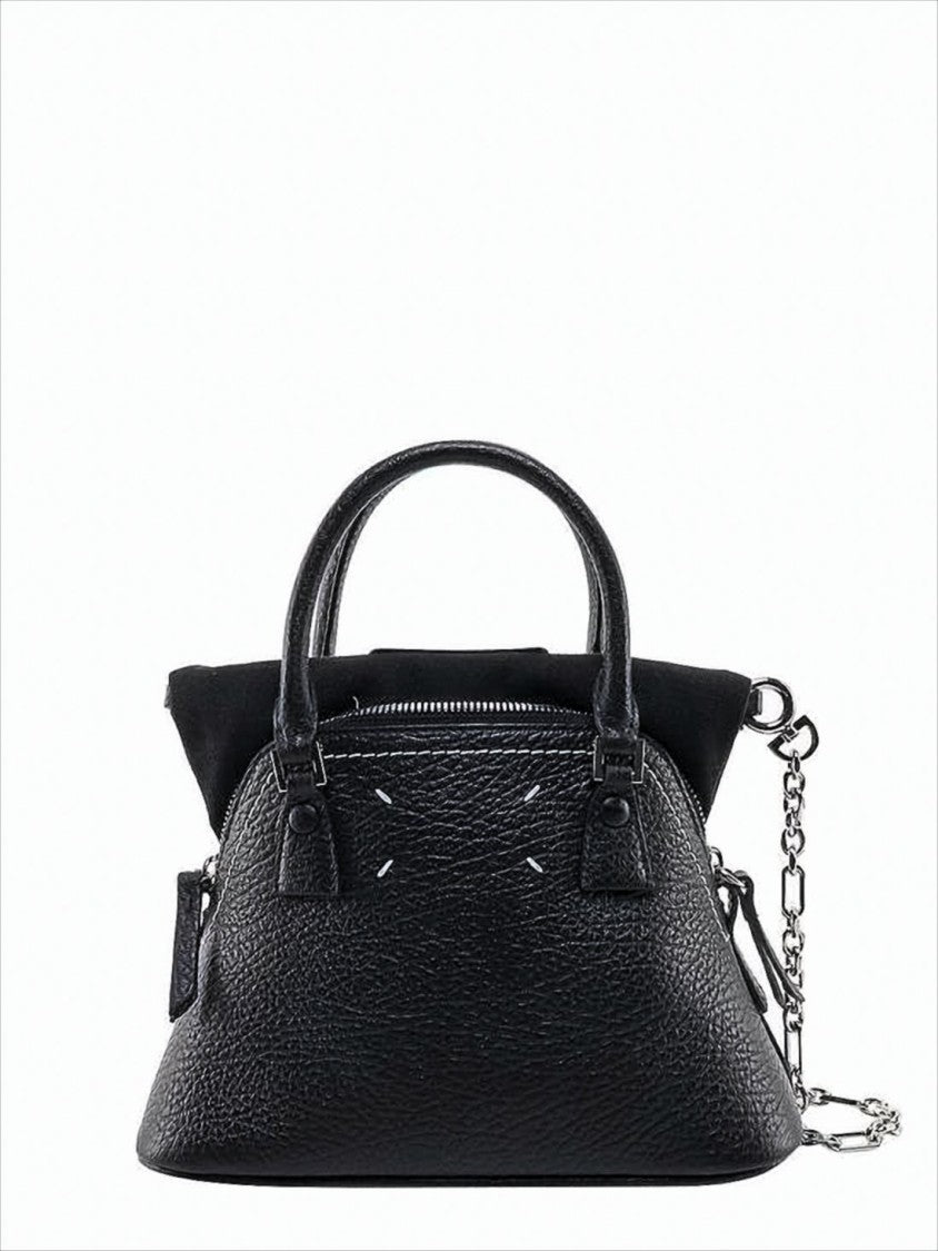 Textured Leather Tote Bag With Chain Strap And Dual Handles