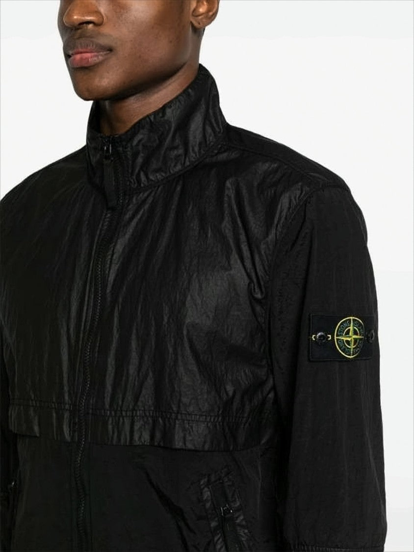 Black High-Collar Jacket with Textured Panels