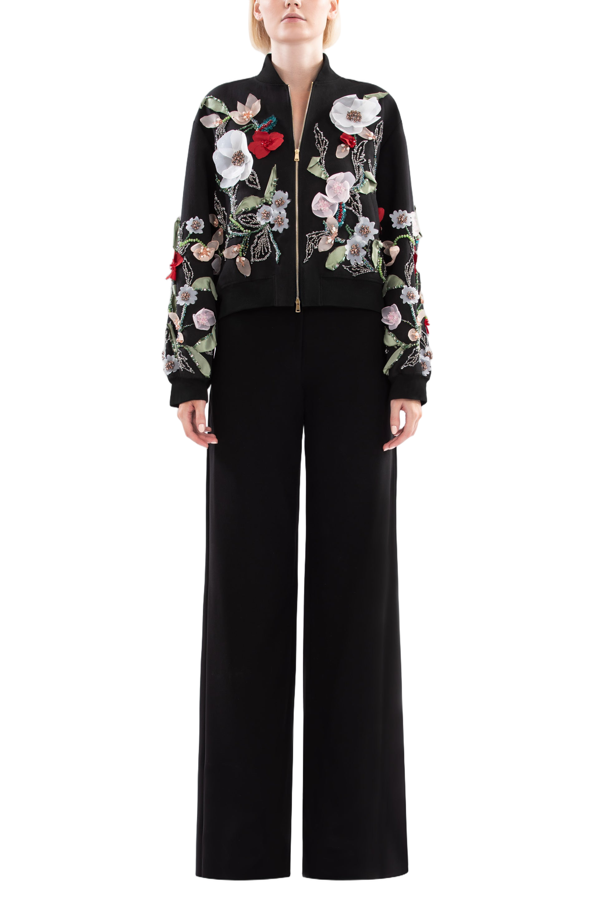 Jet Black Wide-Leg Tailored Pants