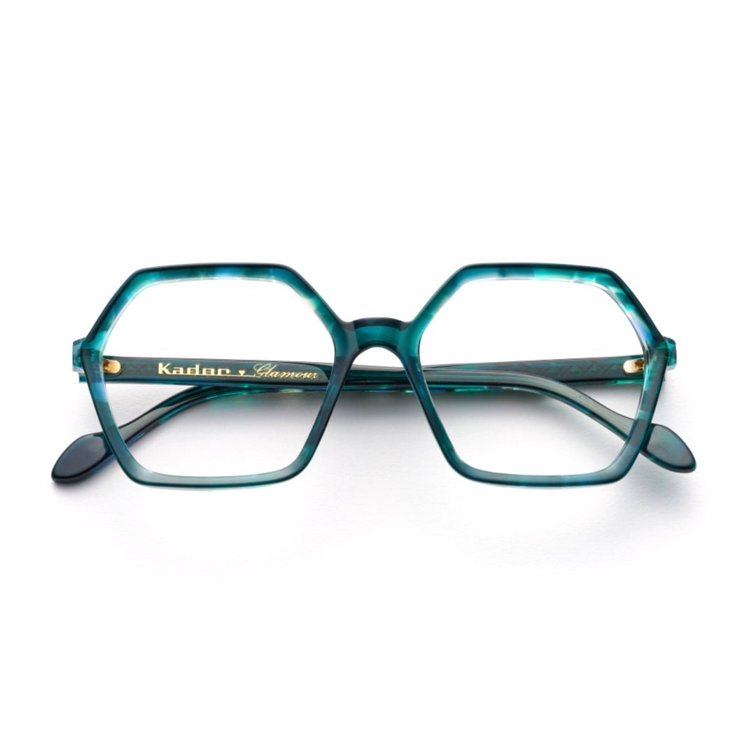 Exagon Glamour Large Hexagonal Frame Sunglasses with Translucent Teal