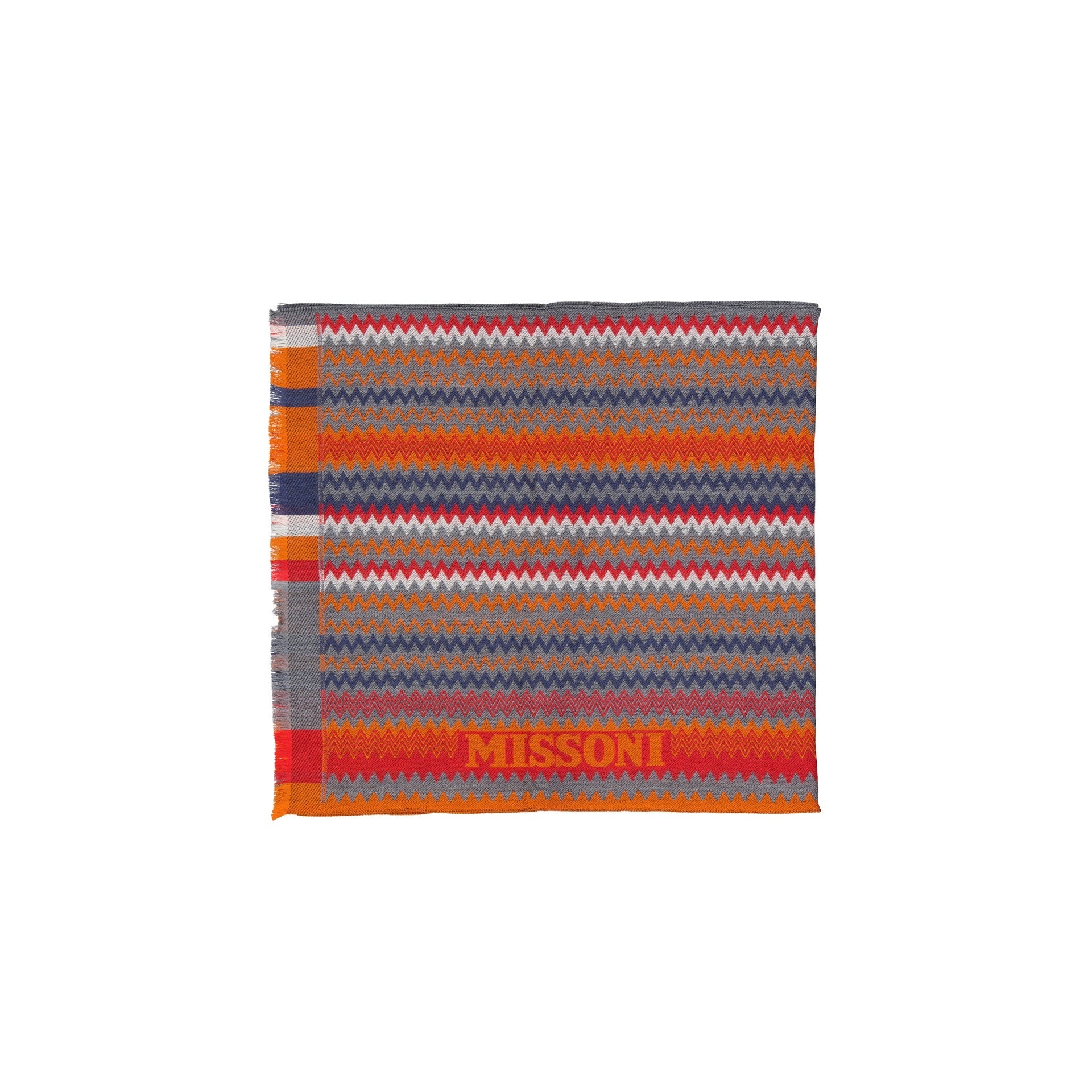 Zigzag Wool Scarf With Fringe Finish