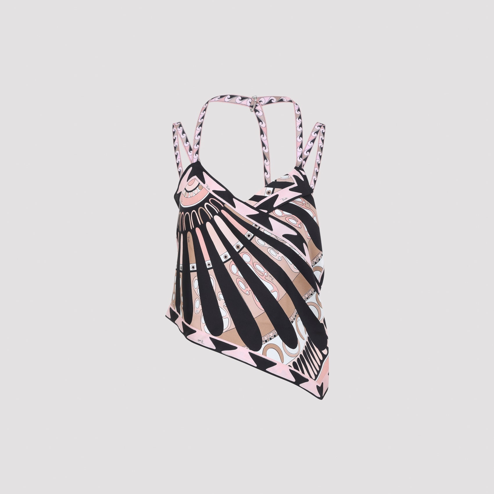 Multicolor Silk Wrap-Style Top with Asymmetrical Hemline