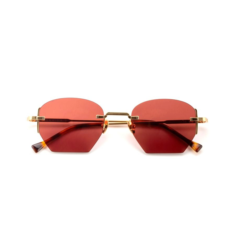 Ezra Geometric Rimless Sunglasses with Deep Red Tinted Lenses