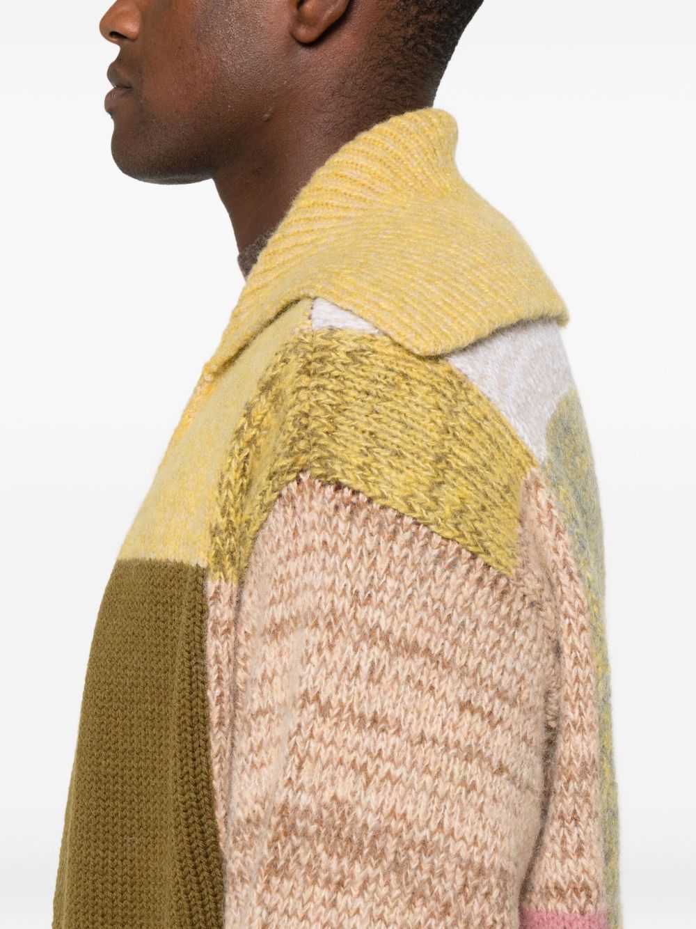 Patchwork Design Wool Blend Coat