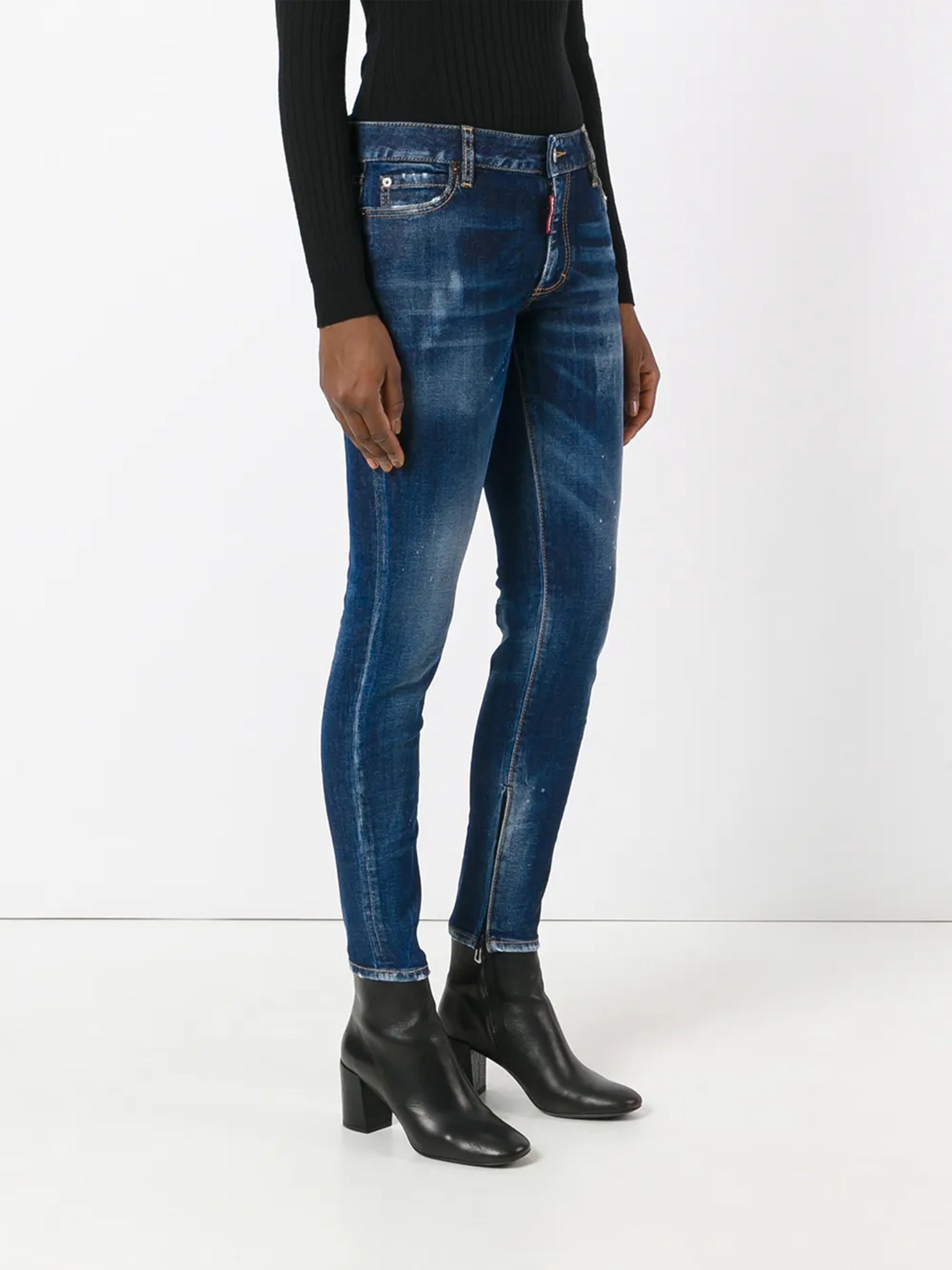 Slim-Fit Medium Blue Splatter Denim Jeans