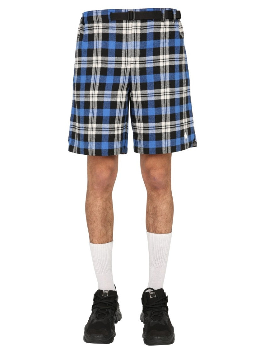 Plaid Bermuda Shorts With Adjustable Belt
