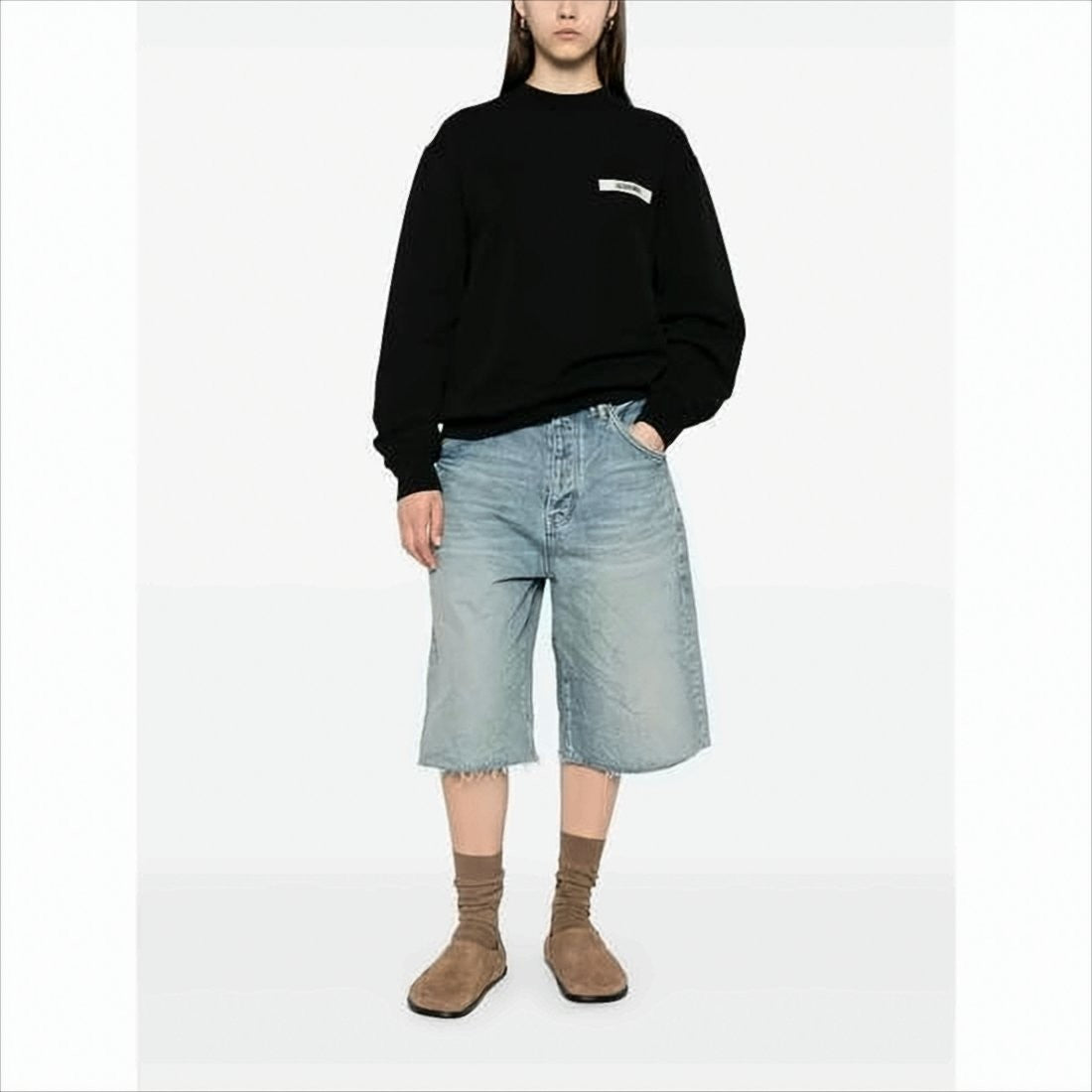Relaxed Fit Long-Sleeve Shirt with Minimalist Patch Detail