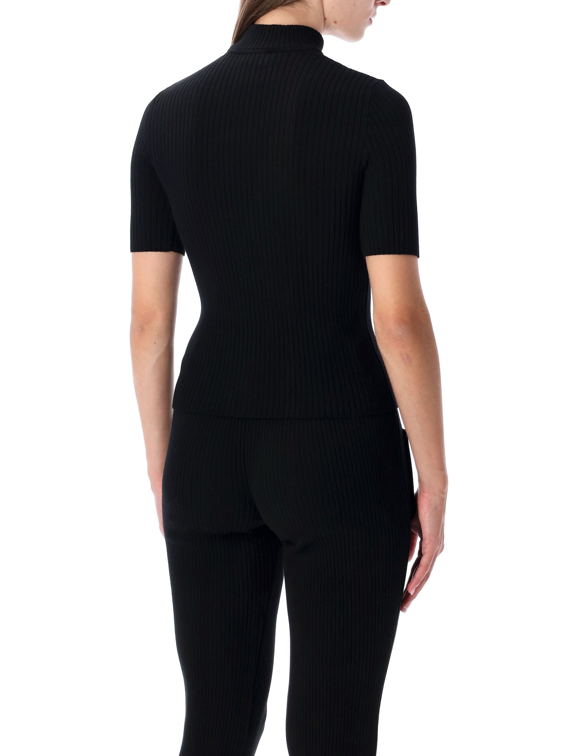 Red Rib-Knit Short-Sleeve Sweater