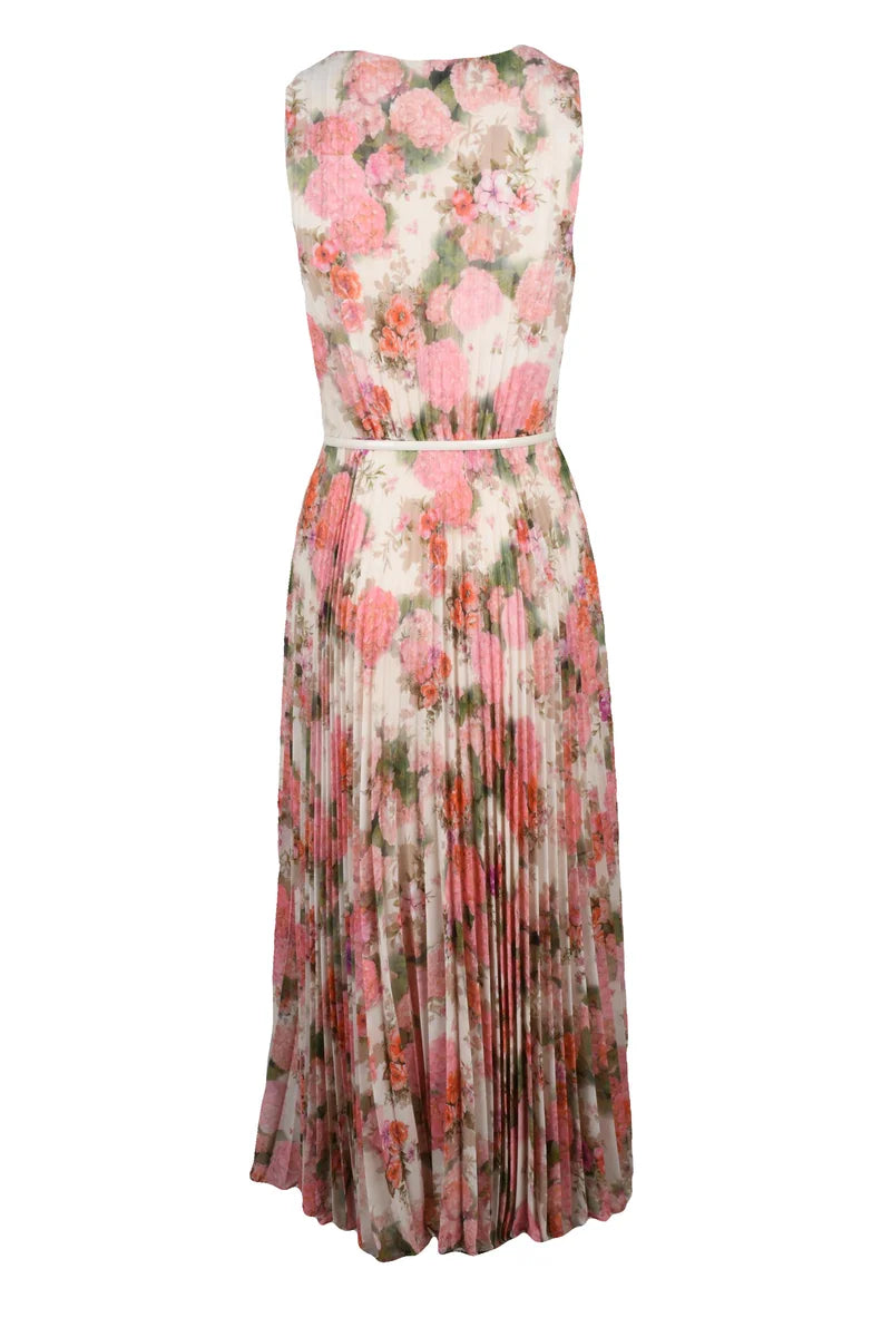 Pleated Dress Polyester - Beige/Pink