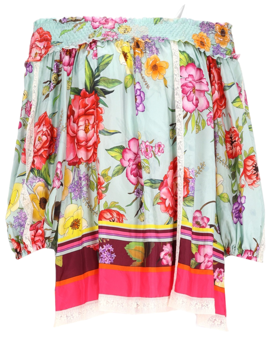 Off-the-Shoulder Floral Print Blouse with Voluminous Sleeves