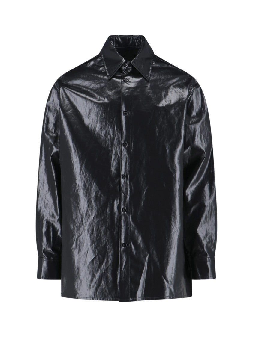 Button-Up Black Shirt With Tailored Fit And Pointed Collar