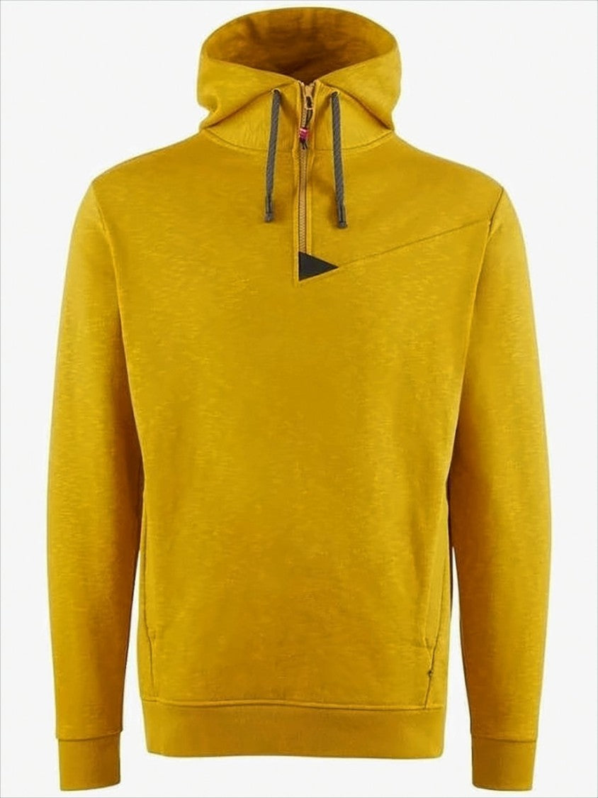 Zip-Front Mustard Yellow Hoodie with Geometric Detail