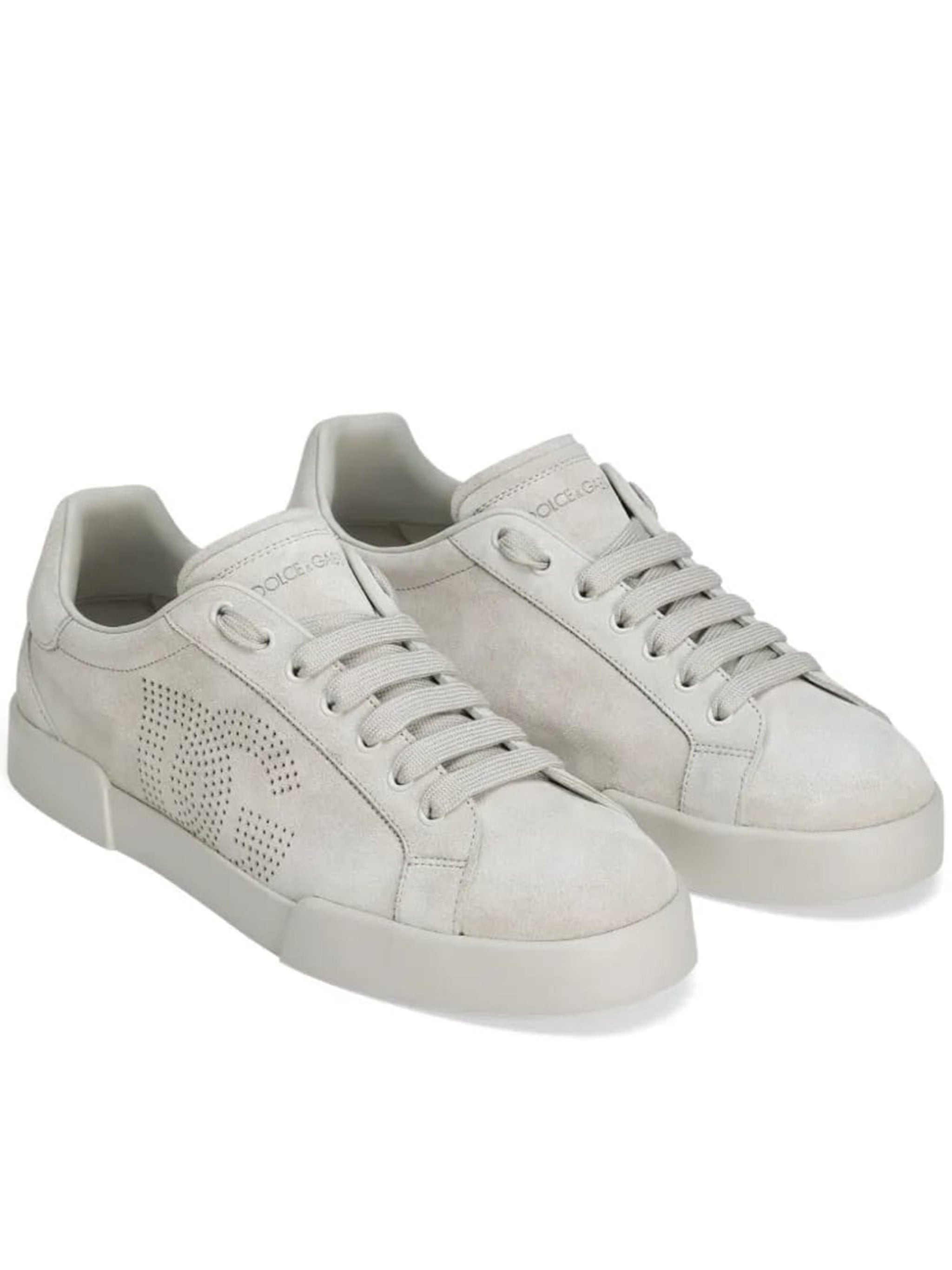 White Refined Perforated Logo Calf Sneakers