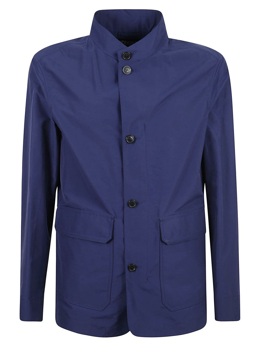 High Collar Tailored Coat With Button-Up Front