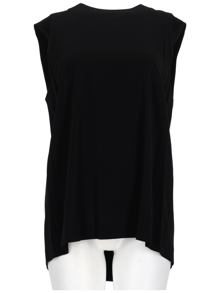 Sleeveless Top with High Round Neckline