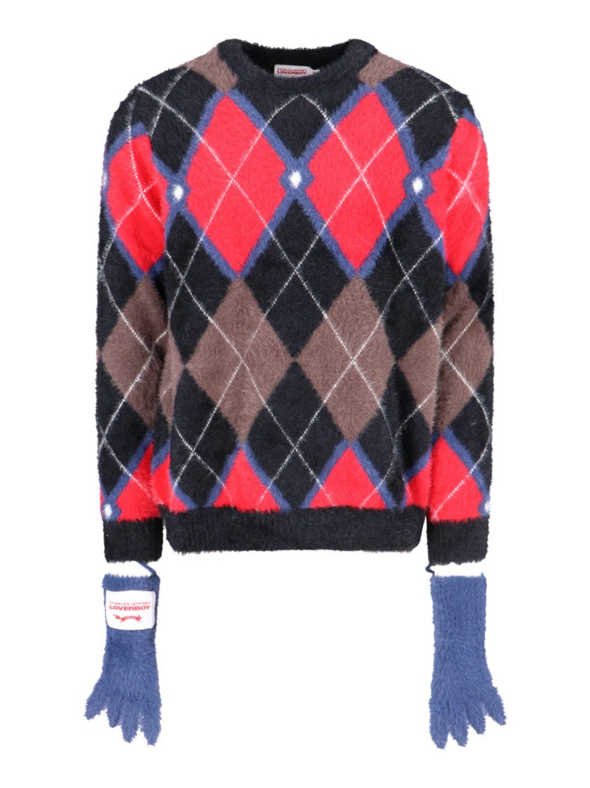 Fluffy Gloves Sweater In Multicolor Nylon Diamond Pattern