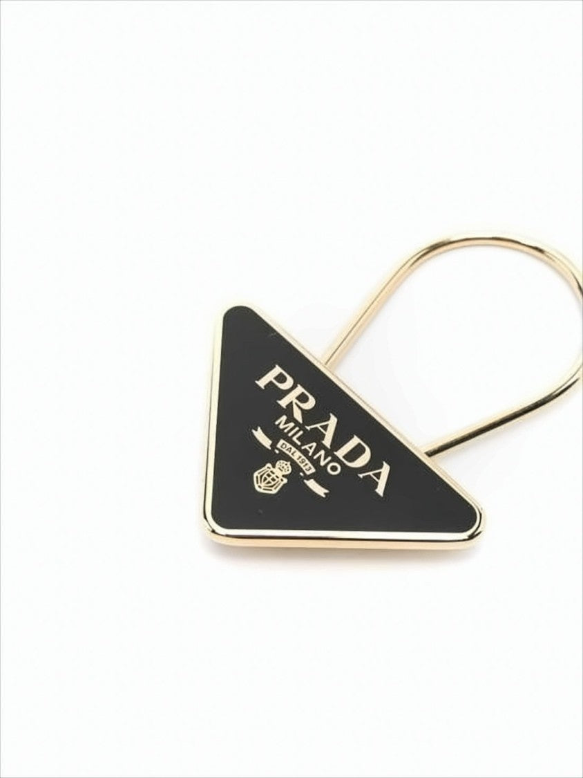 Triangular Metal Keyring with Black Enamel and Gold-Tone Detailing