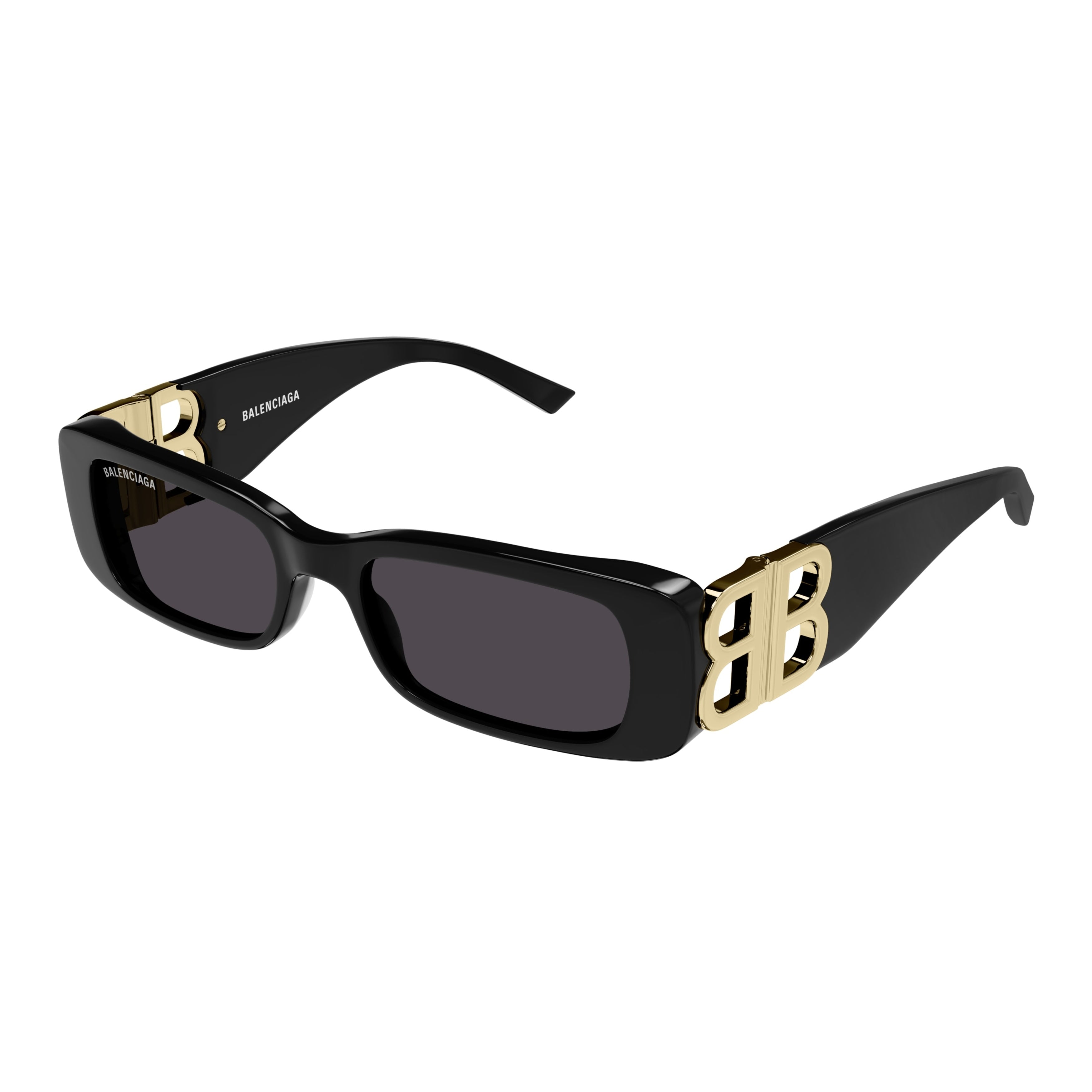 Rectangular Black Sunglasses with Gold-Detail Temples