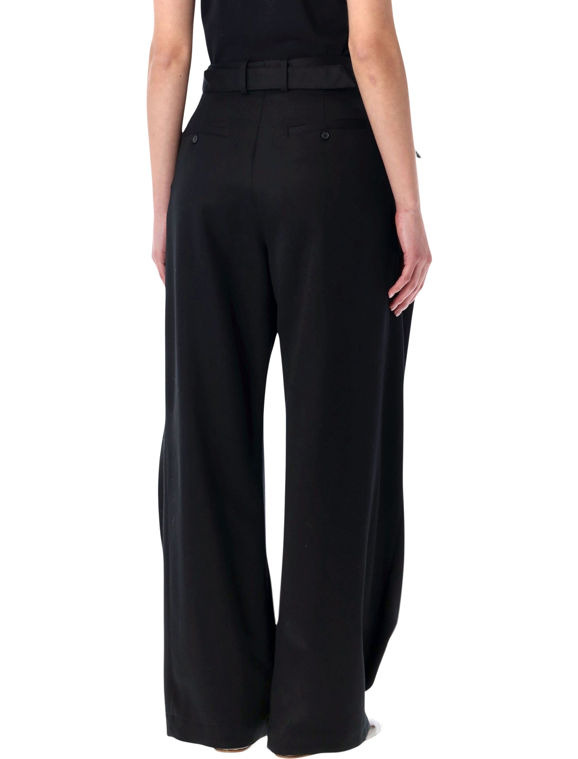 Folded Waist Black Trousers with Antique Brass Buckle
