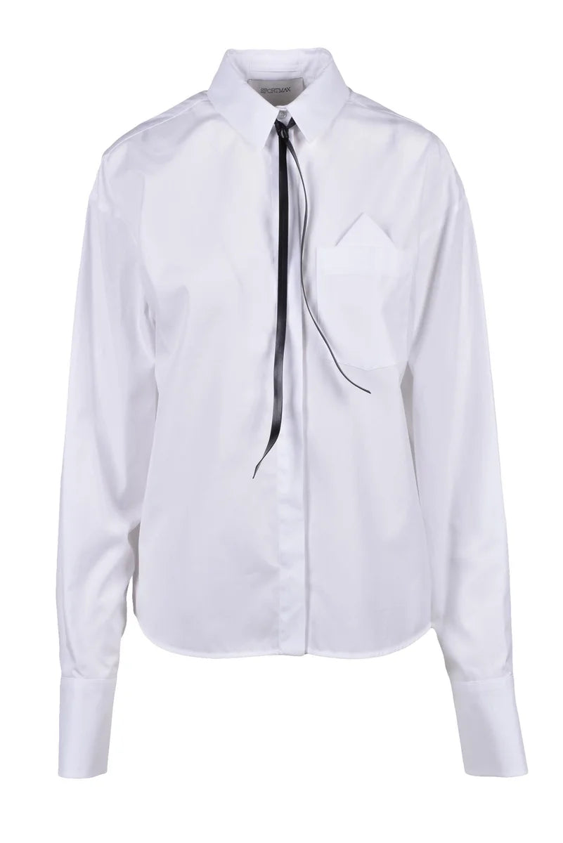 Cotton Shirt with Tie - White