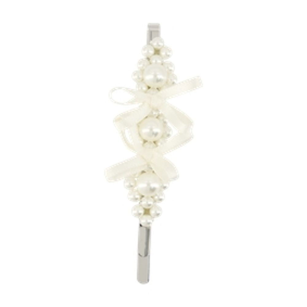 Petite Bow Hair Clip With Faux Pearls