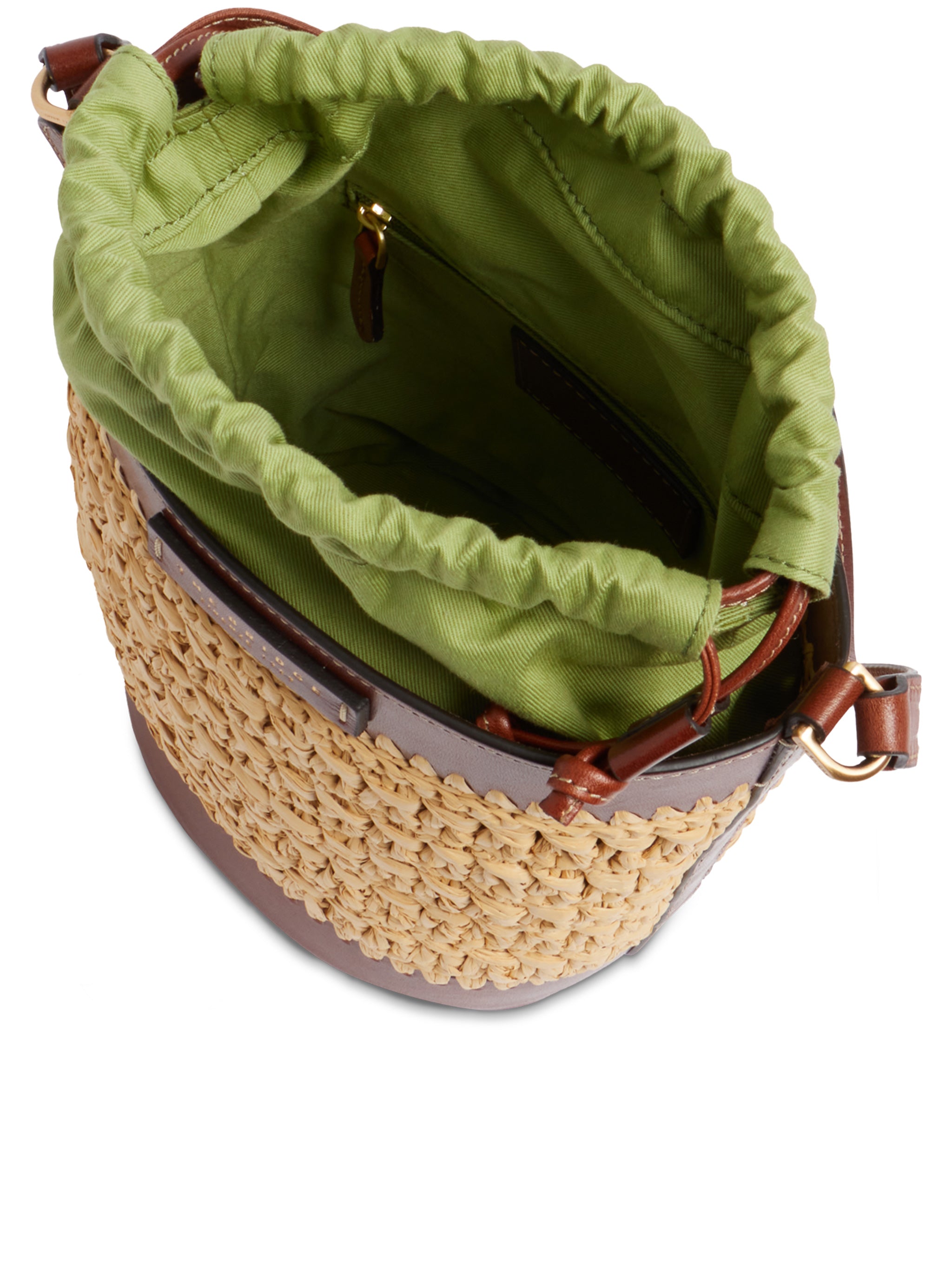 Woven Raffia Bucket Bag Leather Satchel
