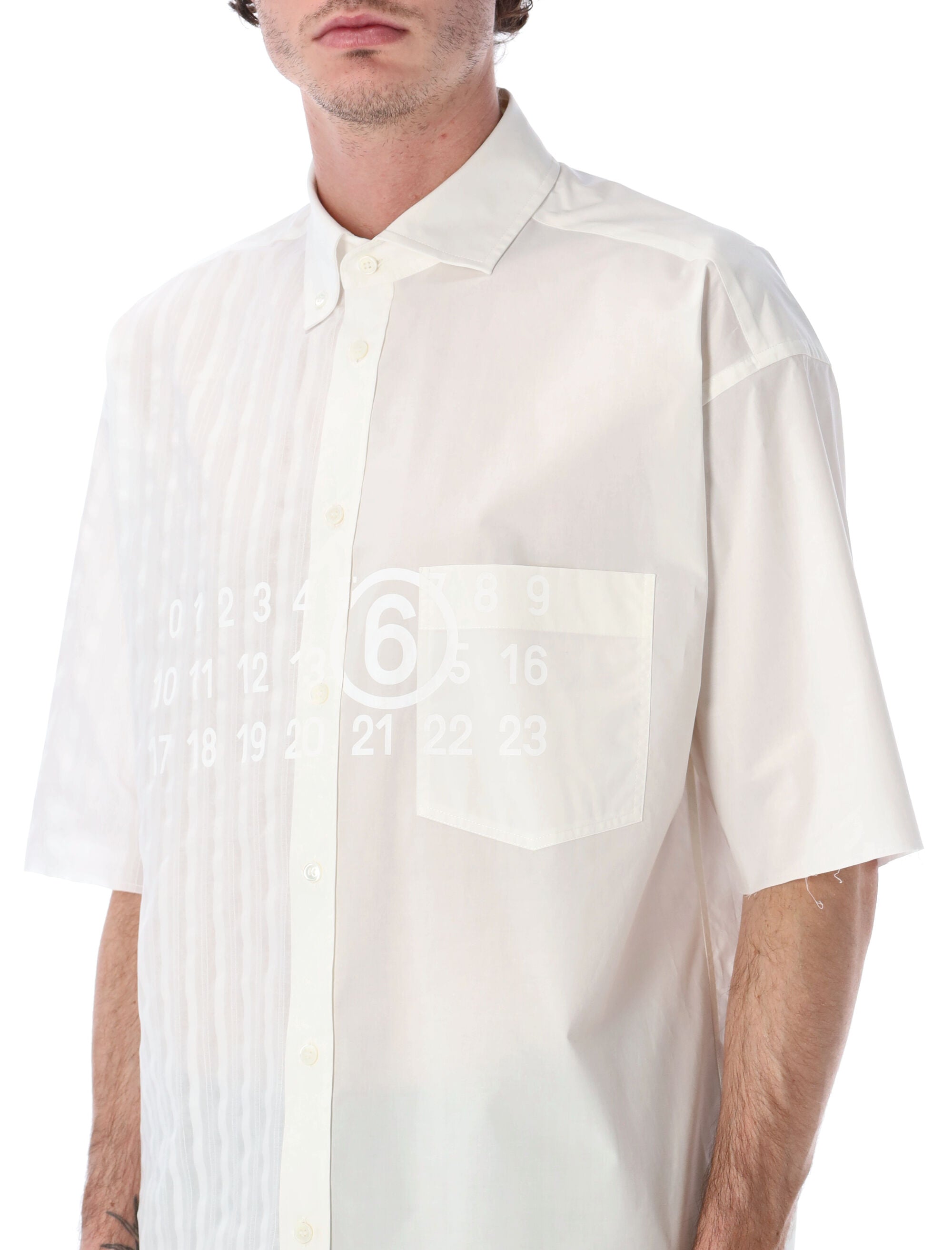 Two-Tone Cotton Poplin Shirt with Numeric Graphic
